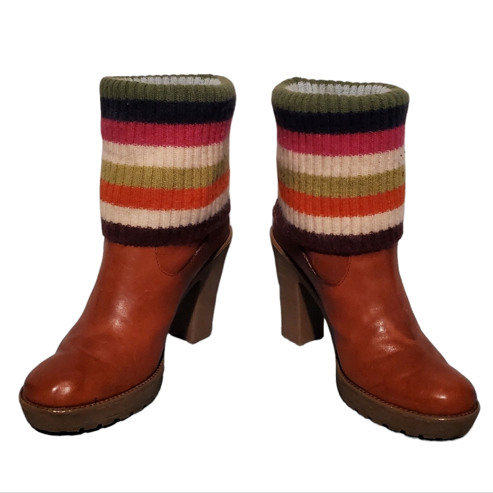 Coach Laurette Brown Leather/Wool Block Heel Ankle Booties Boots Women's Size 8M - Picture 6 of 11